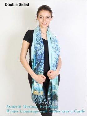 Almond Blossoms & Winter Landscape Double-sided Oil Painting Scarf